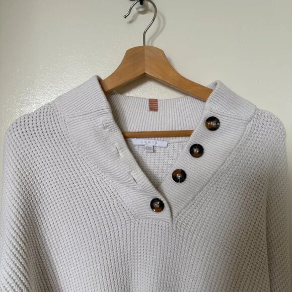 Lunya White Cottonsilk Pocket Henley Waffleknit Sweater XS/S - Picture 3 of 7